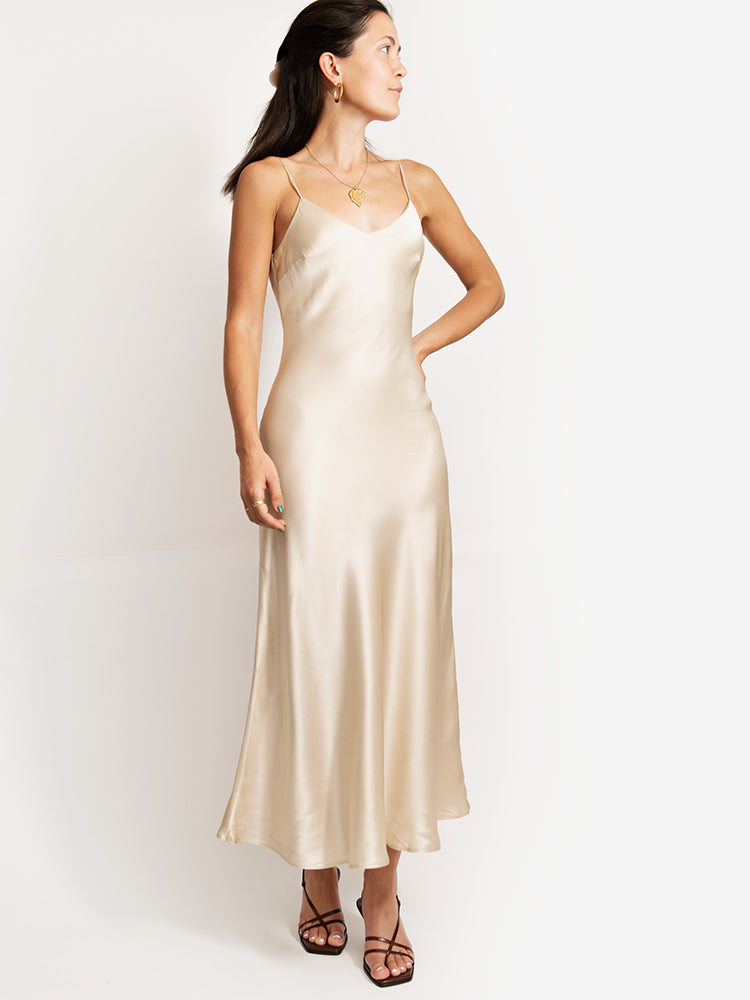 mulberry silk slip dress SilkSilky 22Momme Long Maxi Silk Slip Dress, White / S