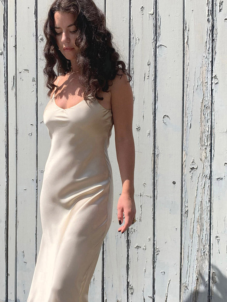 Beige silk slip dress deals